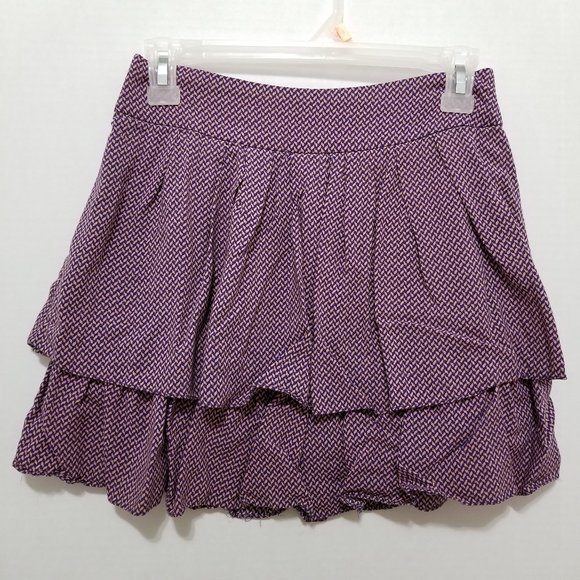 Ezra skirt Small printed tiered ruffle mini exposed zipper lined flirty - Picture 1 of 15